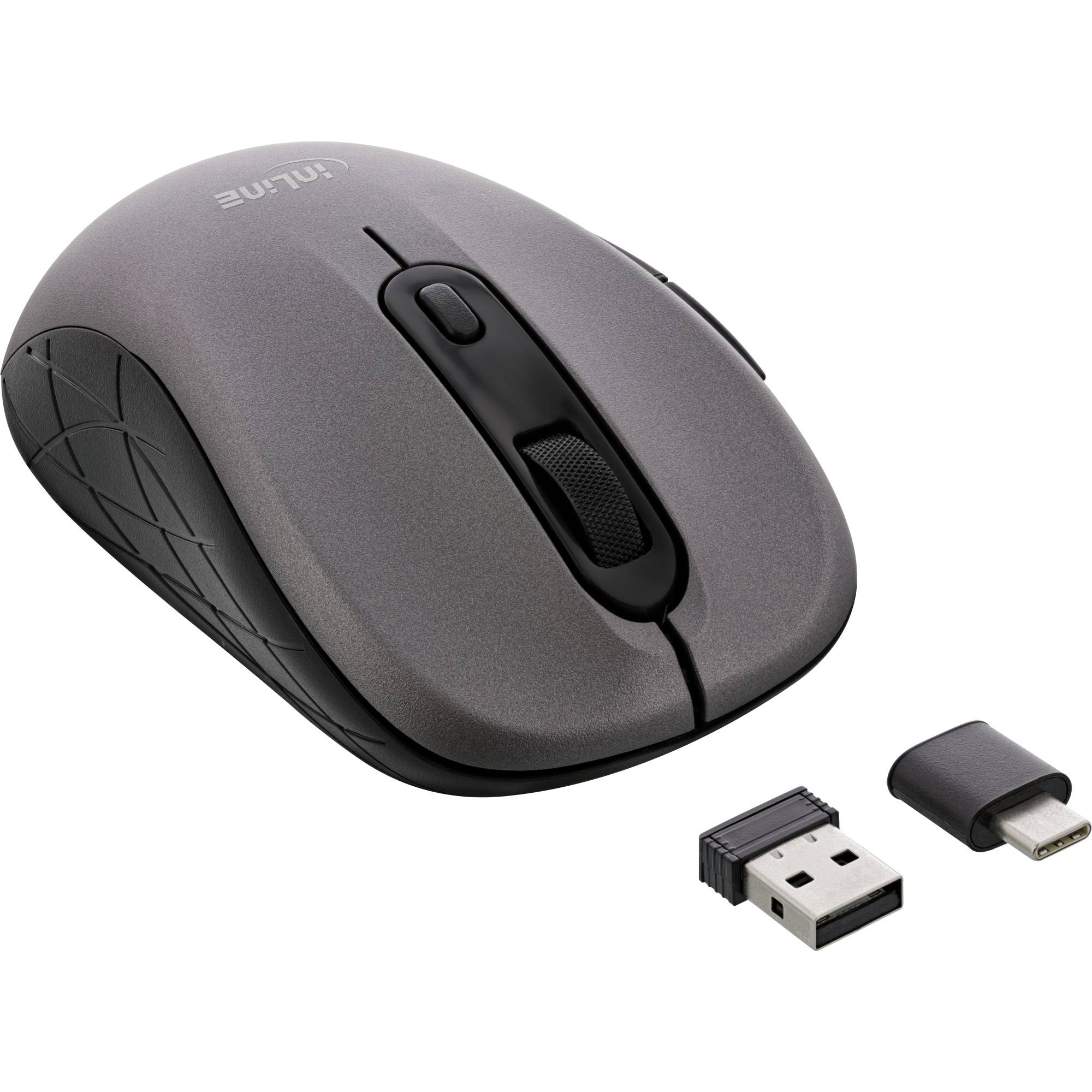 INLINE - Maus 3-in-1 - Bluetooth + 2x 2.4GHz Funk - 5 Tasten - optisch - grau/schwarz