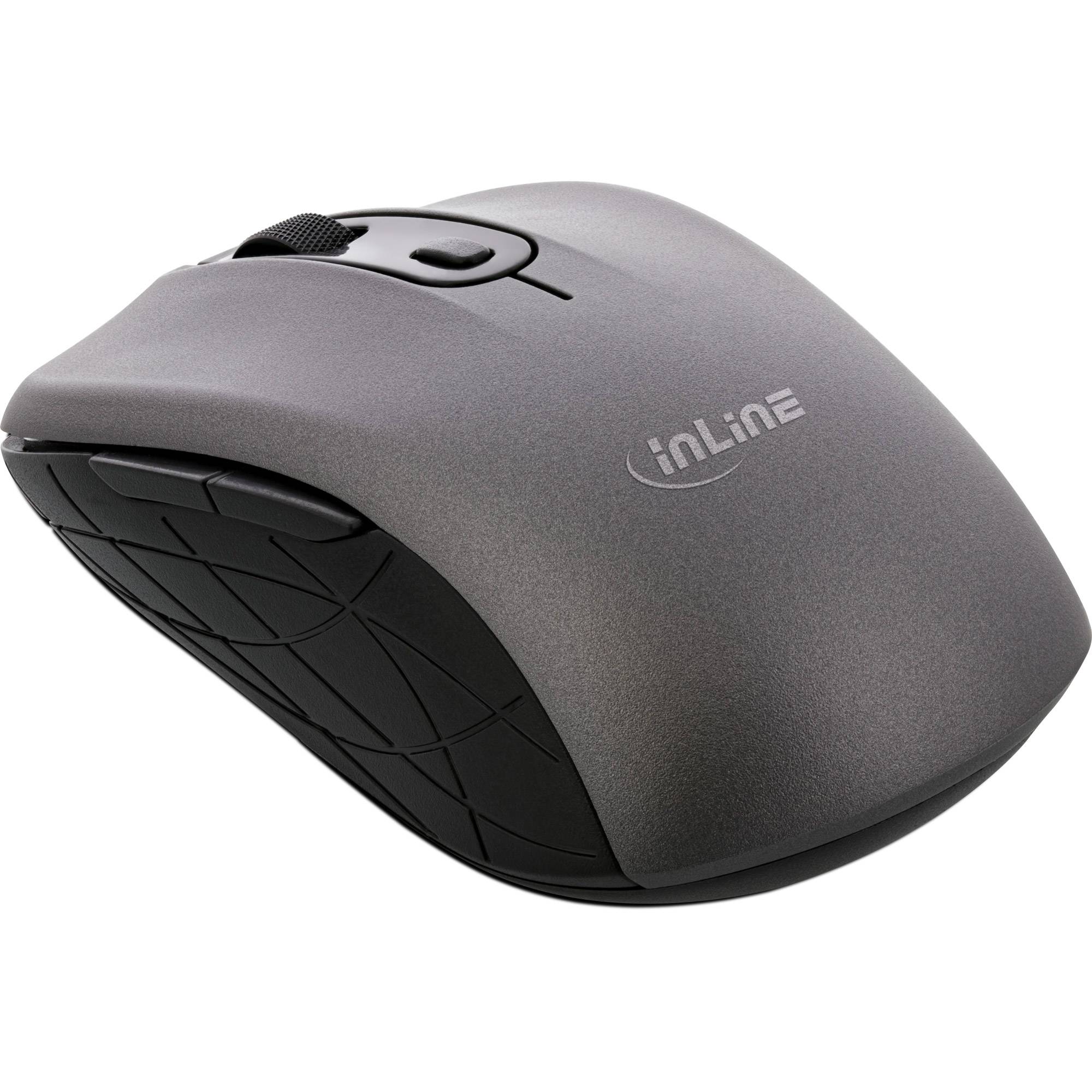 INLINE - Maus 3-in-1 - Bluetooth + 2x 2.4GHz Funk - 5 Tasten - optisch - grau/schwarz