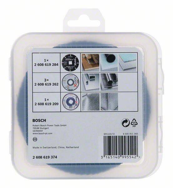 Ein Produktpaket mit Ersatzteilcodes '2 608 619 284', '2 608 619 262' und '2 608 619 209'. Enthält Bosch-Branding.