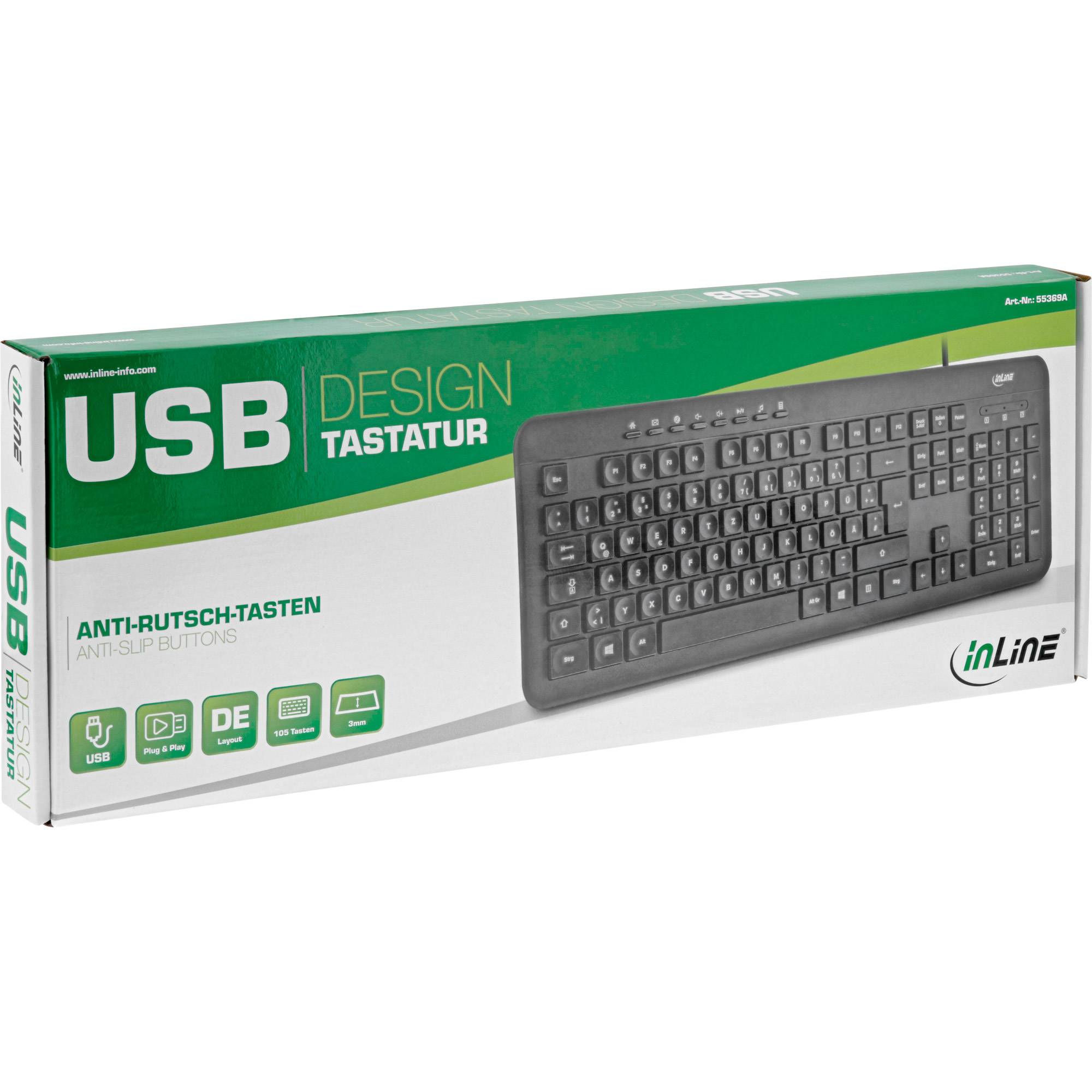 INLINE - Design Keyboard - Tastatur - USB-Kabel - DE Layout - schwarz