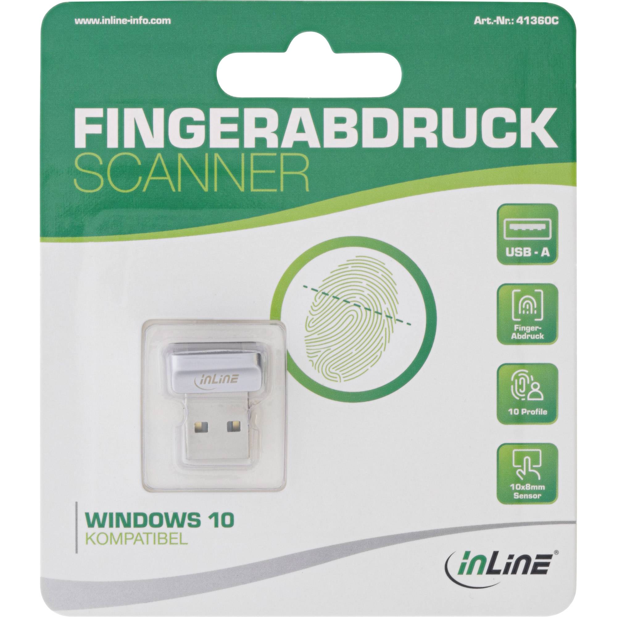 INLINE - USB Fingerabdruck Scanner - Windows Hello kompatibel