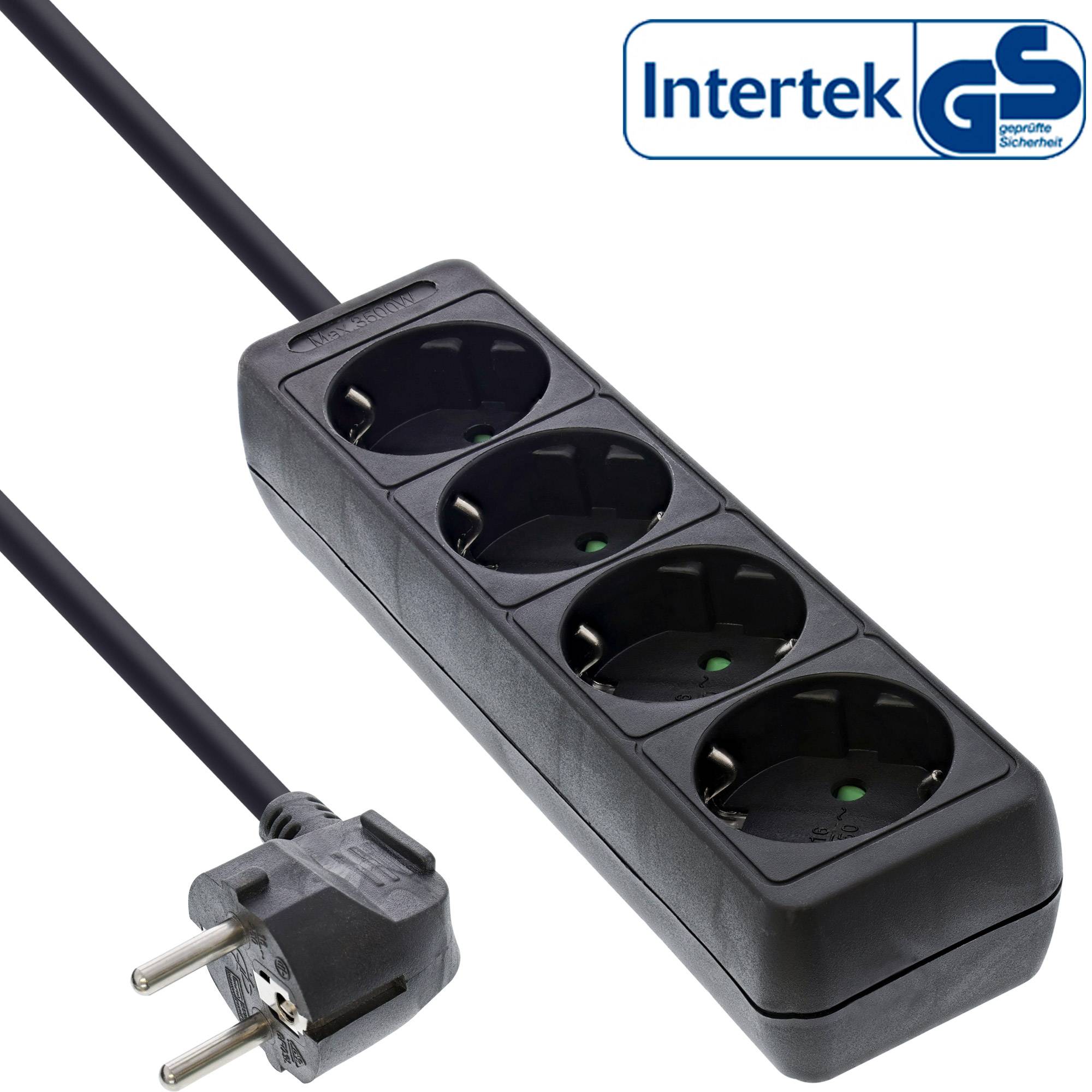 INLINE - Steckdosenleiste - 4-fach Schutzkontakt - schwarz - 1,5m
