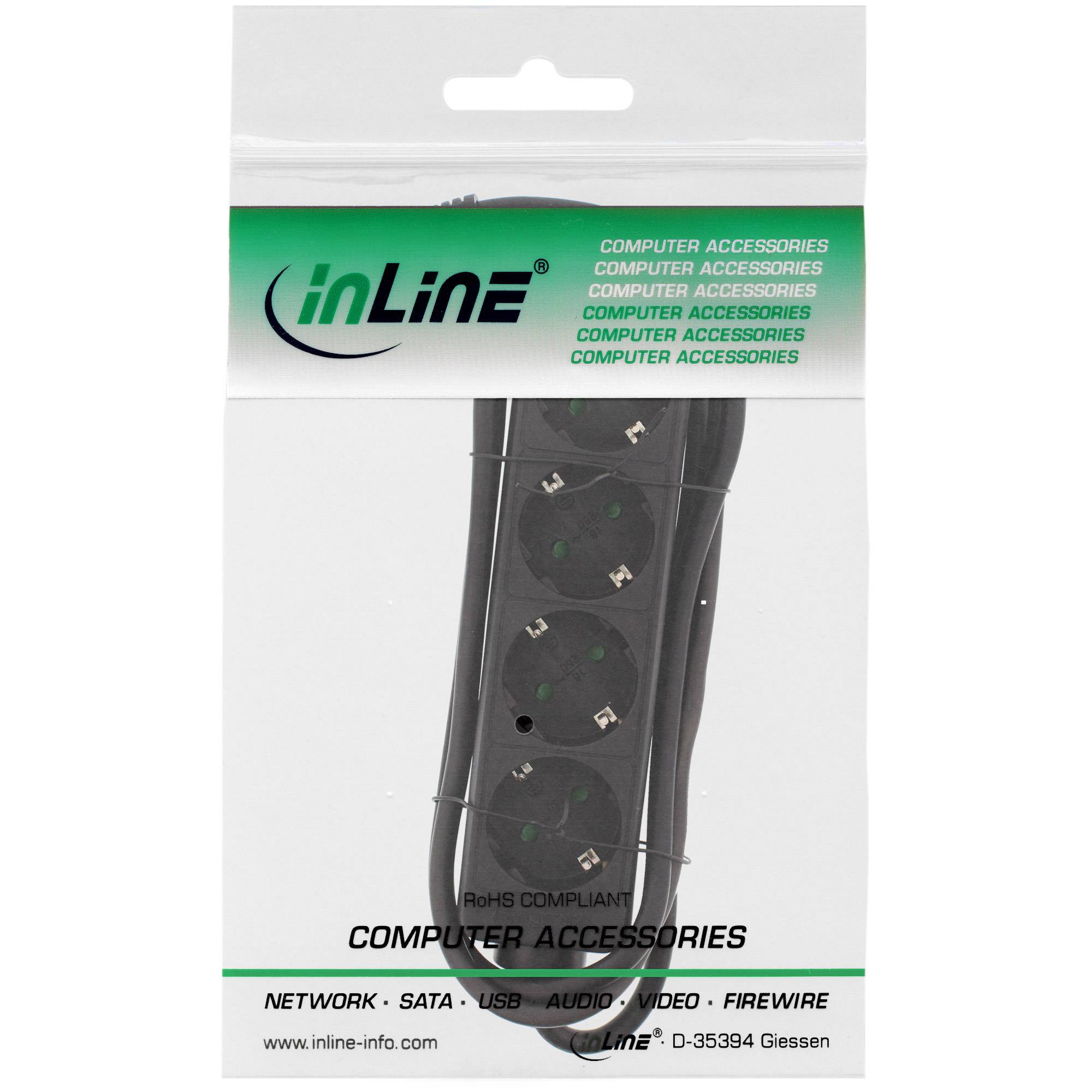 INLINE - Steckdosenleiste - 4-fach Schutzkontakt - schwarz - 1,5m