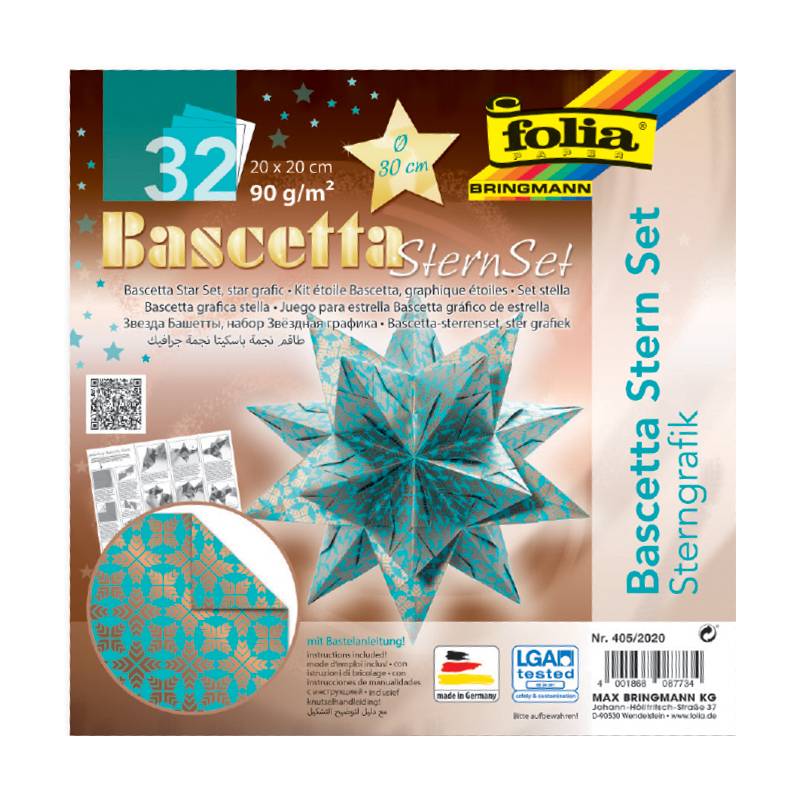 folia Faltblätter Bascetta-Stern, türkis / bedruckt