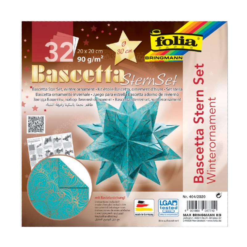 folia Faltblätter Bascetta-Stern, türkis / bedruckt