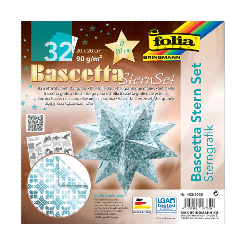 folia Faltblätter Bascetta-Stern, eisblau / bedruckt