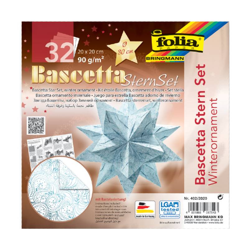 folia Faltblätter Bascetta-Stern, eisblau / bedruckt
