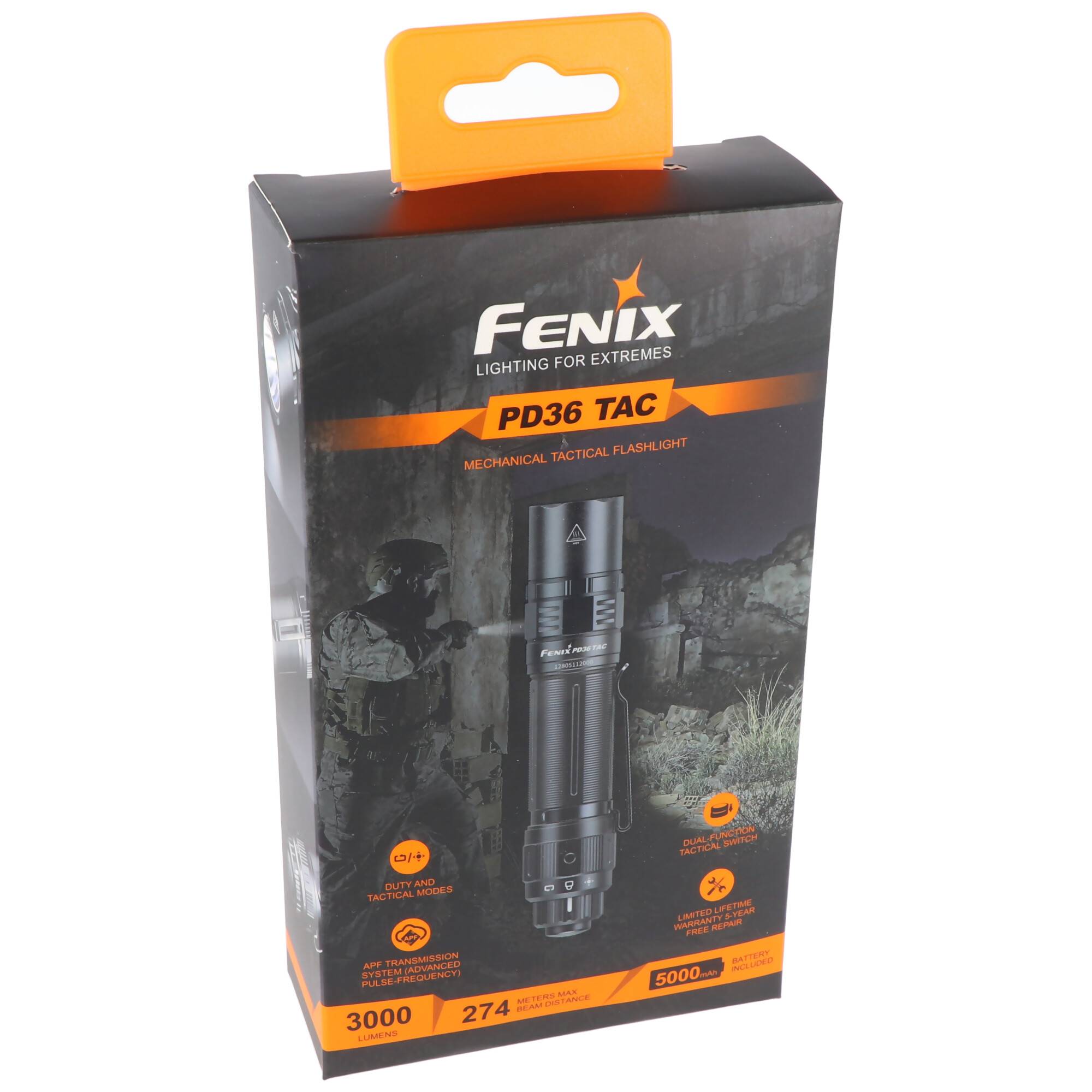 Fenix PD36 TAC LED-Taschenlampe, taktische Taschenlampe, mit Einhanddrehschalter, max. 3000 Lumen, inklusive ARB-L21-500