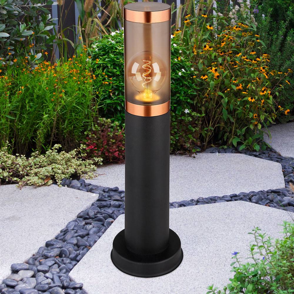 Sockelleuchte Standleuchte Außenbeleuchtung rauch Kupfer Außen mit Bewegungsmelder Garten Stehlampe, Edelstahl Kunststoff, 1x E27, DxH 7,6x45 cm,3er