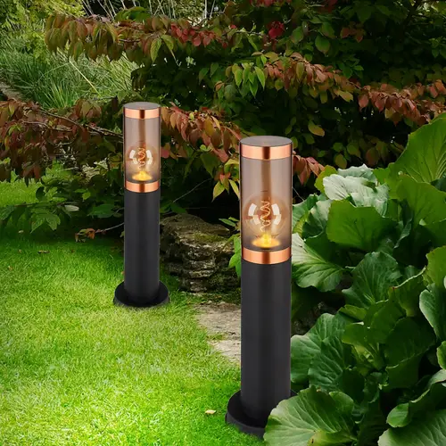 Stehlampe Sockelleuchte Balkon Standleuchte Außenbeleuchtung rauch Kupfer Außen Stehlampe, Edelstahl Kunststoff, 1x E27, DxH 7,6x45 cm, 4er Set Stehlampe Sockelleuchte Balkon Standleuchte Außenbeleuchtung rauch Kupfer Außen Stehlampe, Edelstahl Kunststoff, 1x E27, DxH 7,6x45 cm, 4er Set