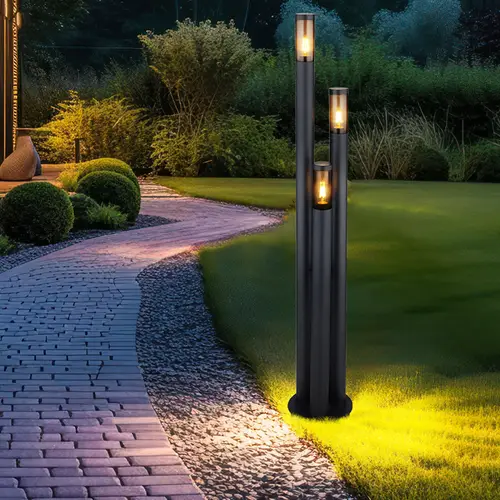 Außenlampe Standleuchte Wegeleuchten Außen Edelstahl Gartenleuchte Groß für draußen, anthrazit rauch, 3 Flammig E27, DxH 28x170 cm Außenlampe Standleuchte Wegeleuchten Außen Edelstahl Gartenleuchte Groß für draußen, anthrazit rauch, 3 Flammig E27, DxH 28x170 cm
