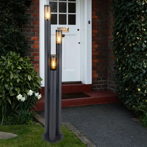 Außenlampe Standleuchte Wegeleuchten Außen Edelstahl Gartenleuchte Groß für draußen, anthrazit rauch, 3 Flammig E27, DxH 28x170 cm Außenlampe Standleuchte Wegeleuchten Außen Edelstahl Gartenleuchte Groß für draußen, anthrazit rauch, 3 Flammig E27, DxH 28x170 cm