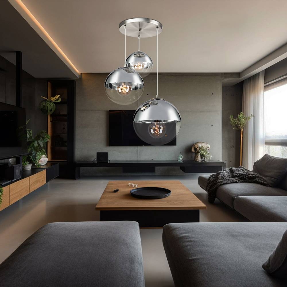 LED Hängeleuchte Glaskugeln Pendelleuchte Kugellampe Esszimmerleuchte hängend, Nickel matt Chrom klar, 3x 7W 806Lm warmweiß, DxH 51x120 cm