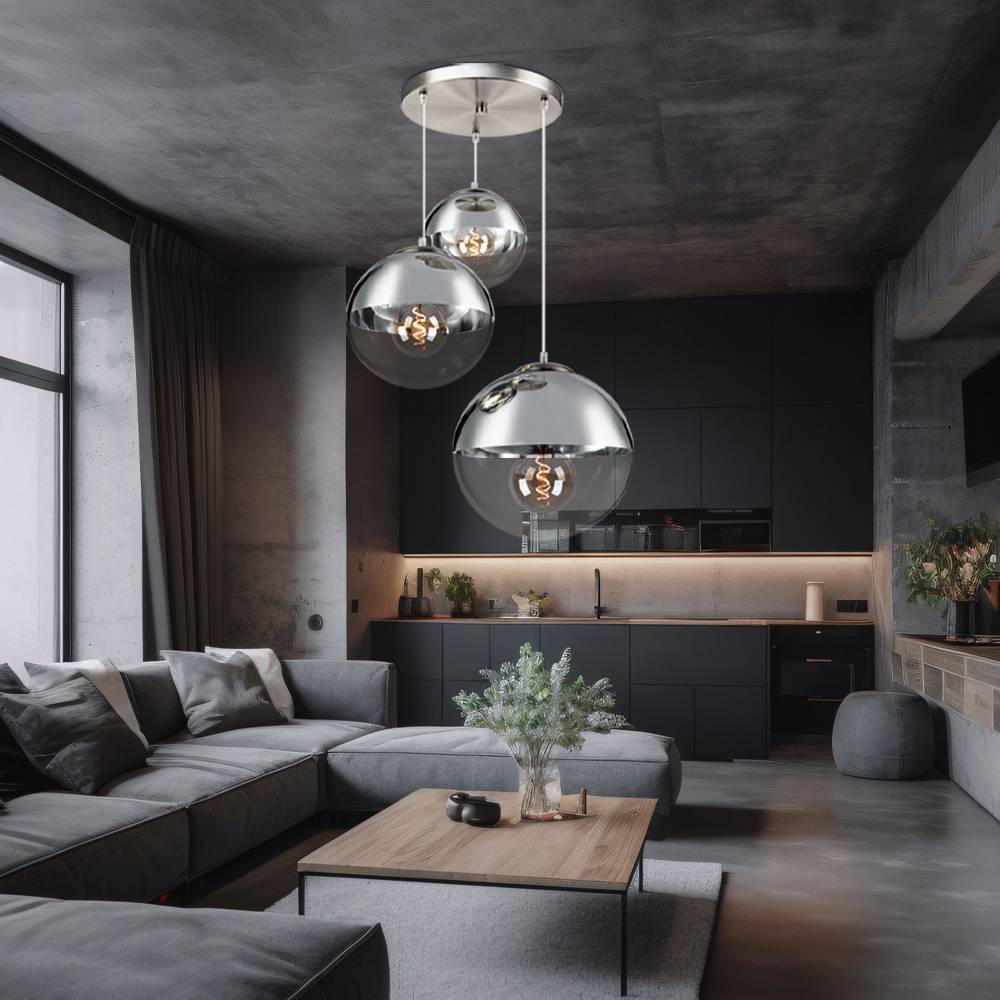 LED Hängeleuchte Glaskugeln Pendelleuchte Kugellampe Esszimmerleuchte hängend, Nickel matt Chrom klar, 3x 7W 806Lm warmweiß, DxH 51x120 cm