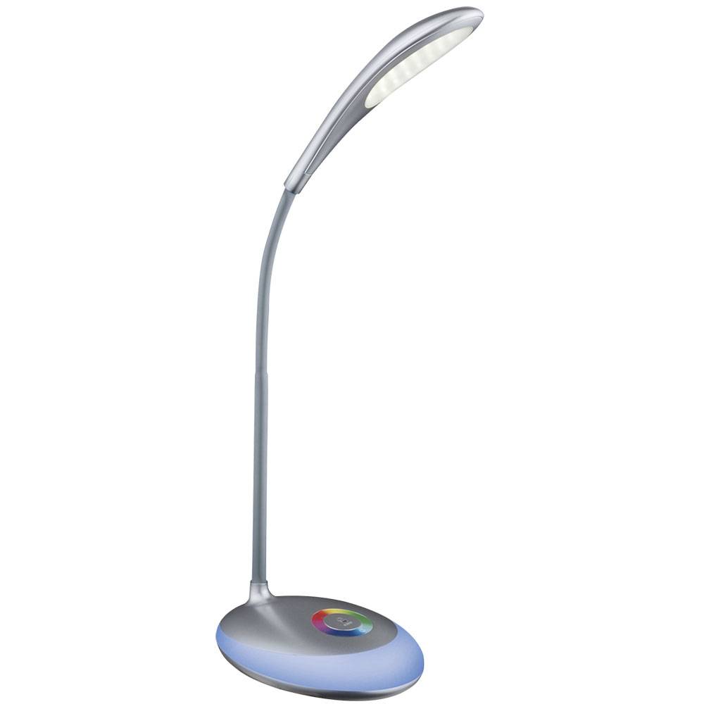 Schreibtischleuchte Touch Farbwechsel Tischlampe Touch dimmbar Tischlampe Schwanenhals, Akku, silber, 1x LED 3W neutralweiß 1x RGB 1,4W, H 48 cm