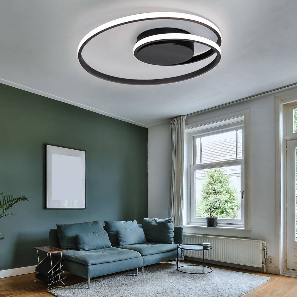 Deckenleuchte Deckenlampe Wohnzimmerleuchte Esszimmerlampe Schlafzimmer, Switch Dimmer, Metall schwarz matt, 1x LED 22W 2500Lm 3000K, DxH 39x7cm