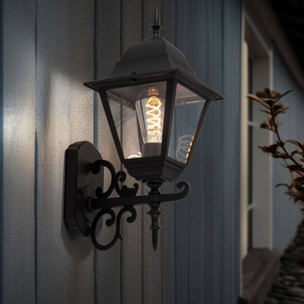Wandleuchte Aussen Laterne Wandlaterne schwarz Wandlampe Fassadenleuchte, Aluminium Glas klar, 1x E27, BxHxT 14,8x40x22,5