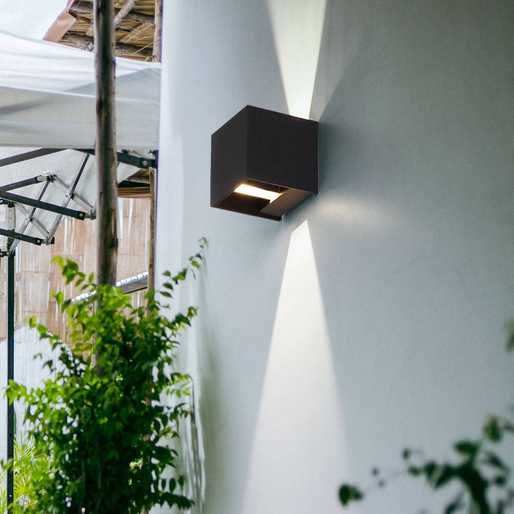 Außenwandleuchte anthrazit Fassadenleuchte LED Gartenleuchte Haustürlampe Aluminium, Lichtkegel verstellbar, 3W 290lm warmweiß, BxH 10x10 cm