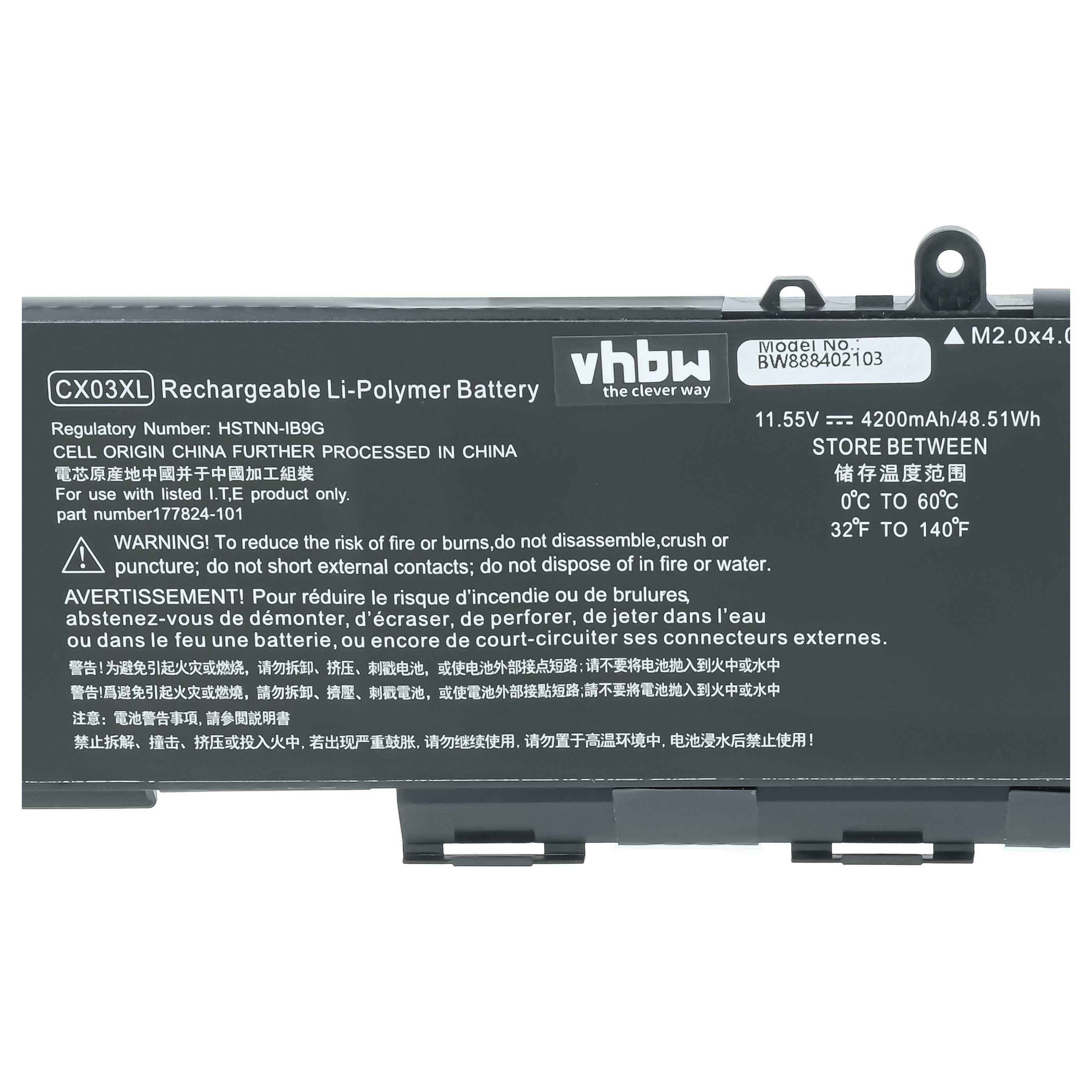 vhbw Akku kompatibel mit HP EliteBook x360 830 G8, x360 830 G7, 855 G7 Notebook (4200 mAh, 11,55 V, Li-Polymer)