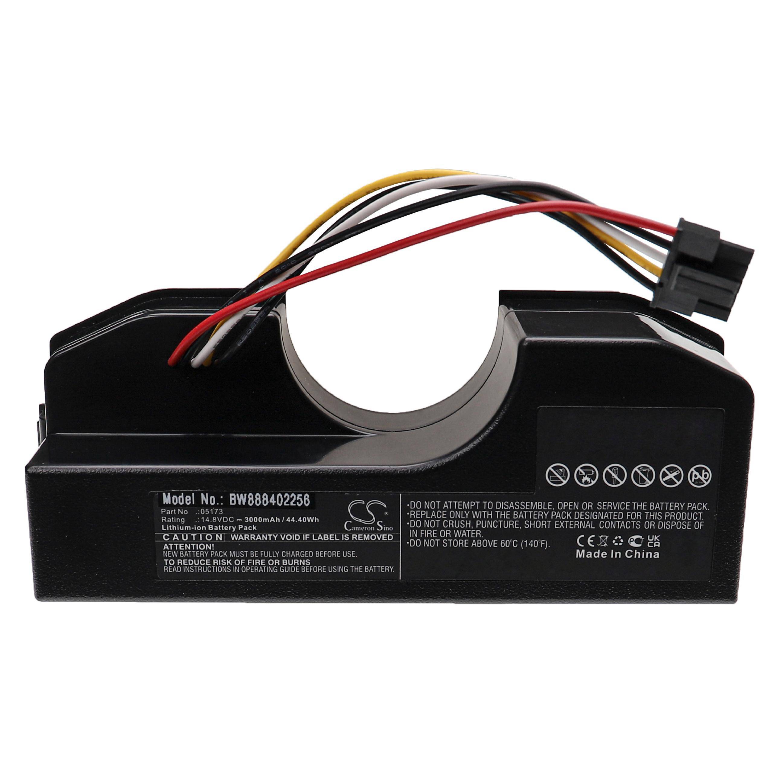 Rechteckiges schwarzes Batteriepak mit Drähten und einem Stecker. Der Text auf dem Paket enthält das Modell „BW888402256