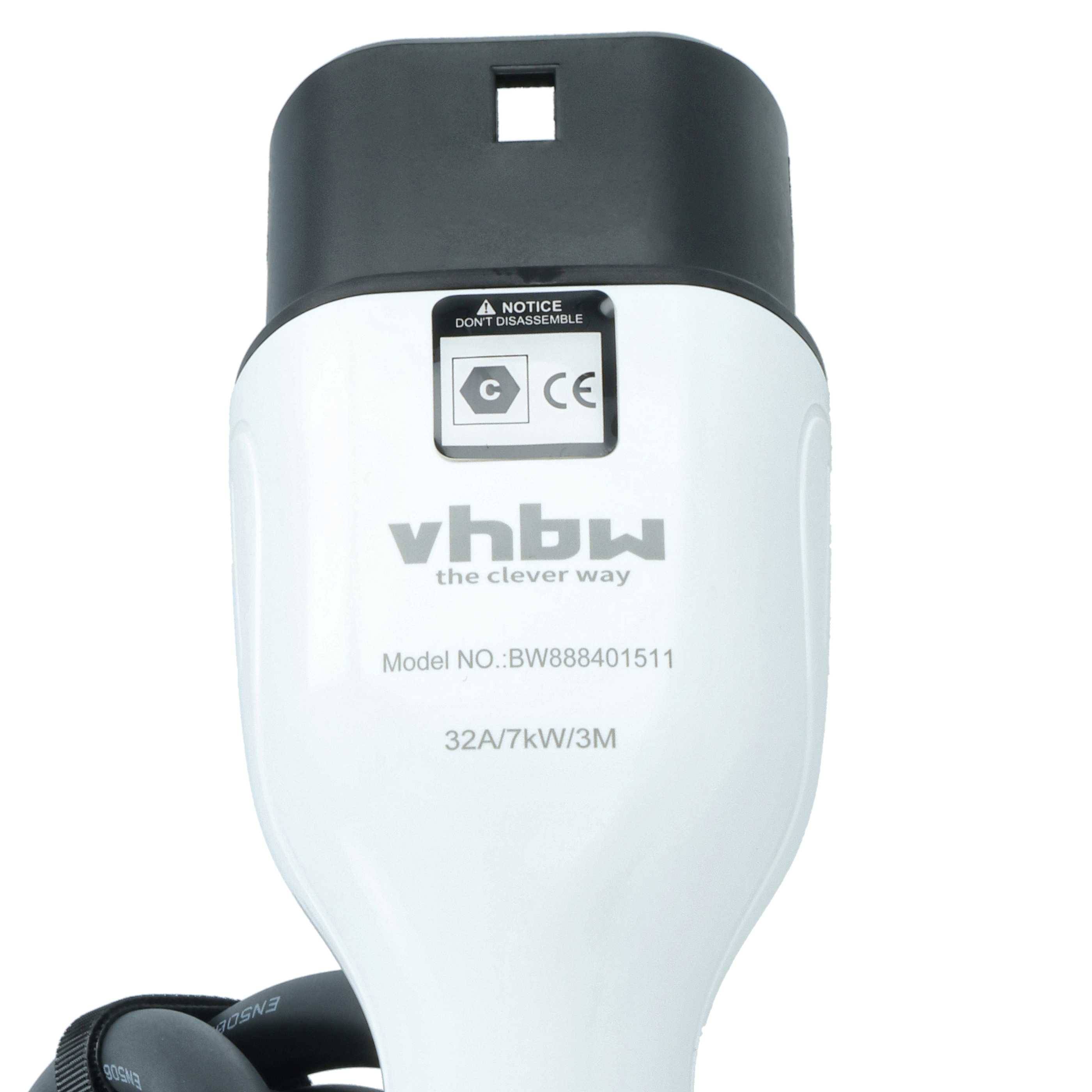 vhbw Typ 2 Ladekabel 7 kW 32 A 1-phasig 3 m für E-Auto - Kabel für Wallbox & Ladestation