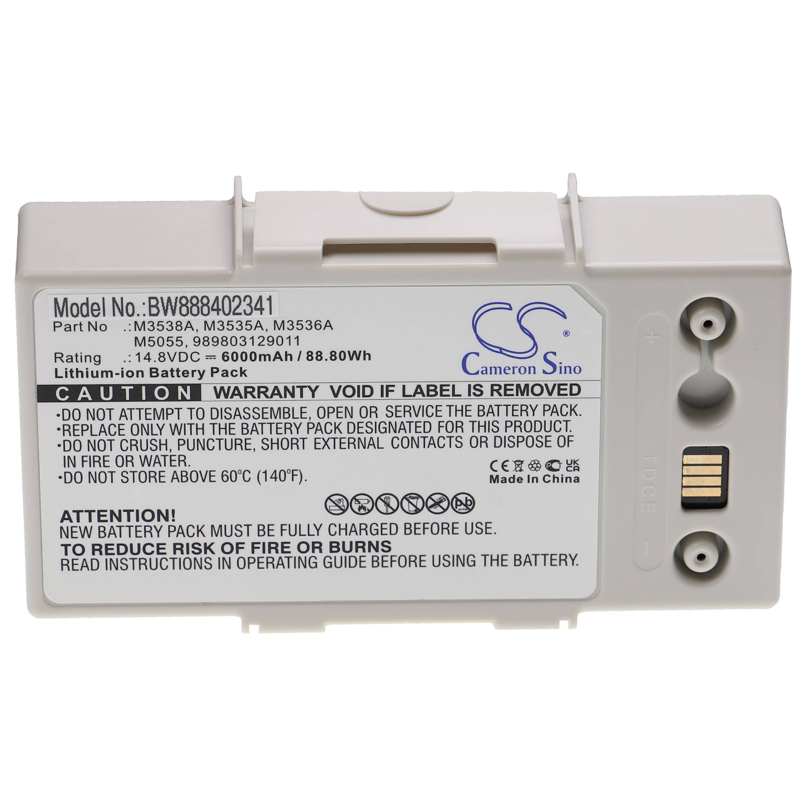 Akku-Etikettierungsaufkleber mit Warntext, Modell BW889402341, 14,8V 6600mAh 88,80Wh und Kontaktklemmen auf der rechten Seite.