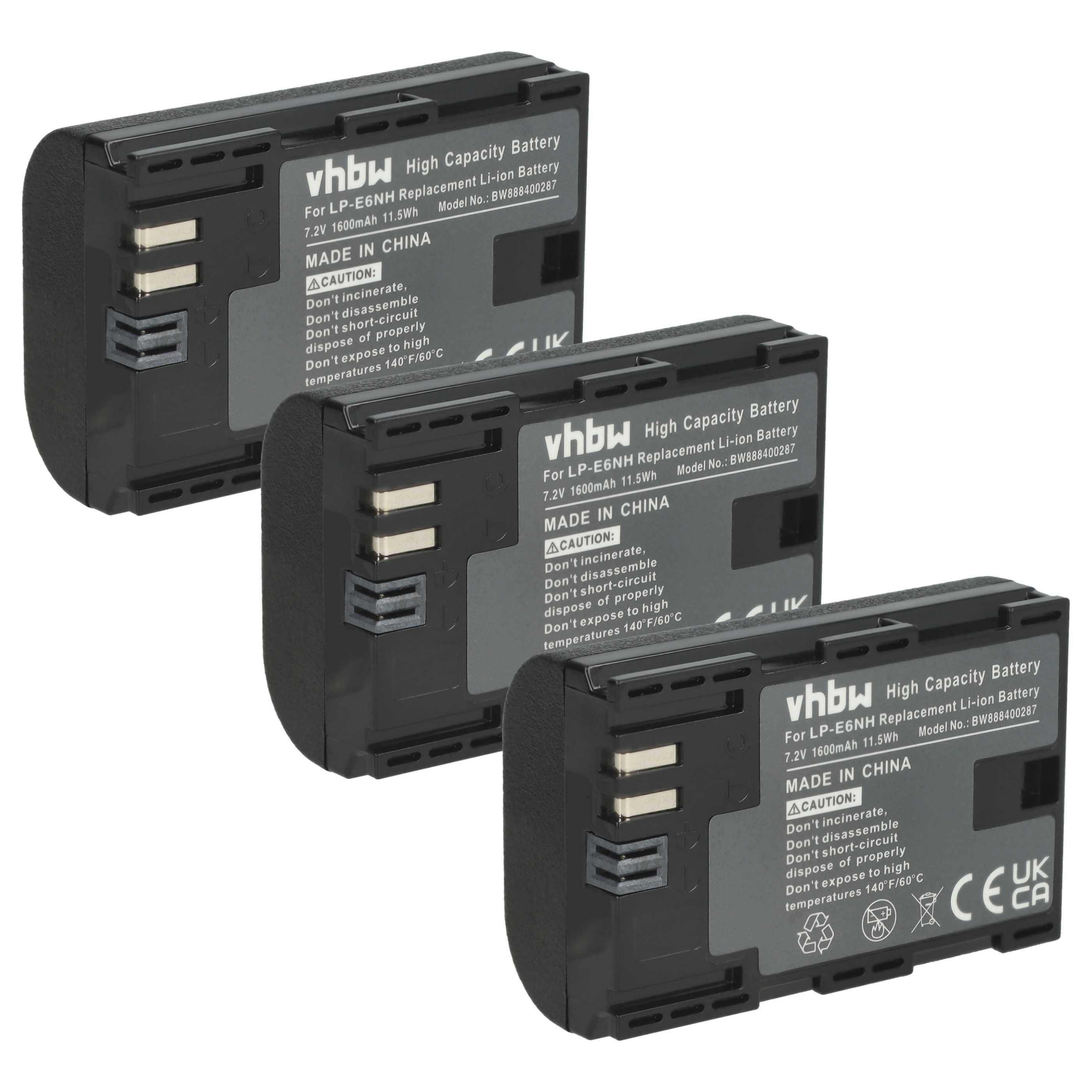 vhbw 3x Akku kompatibel mit Tether Tools  Air Direct Kamera (1600 mAh, 7,2 V, Li-Ion)