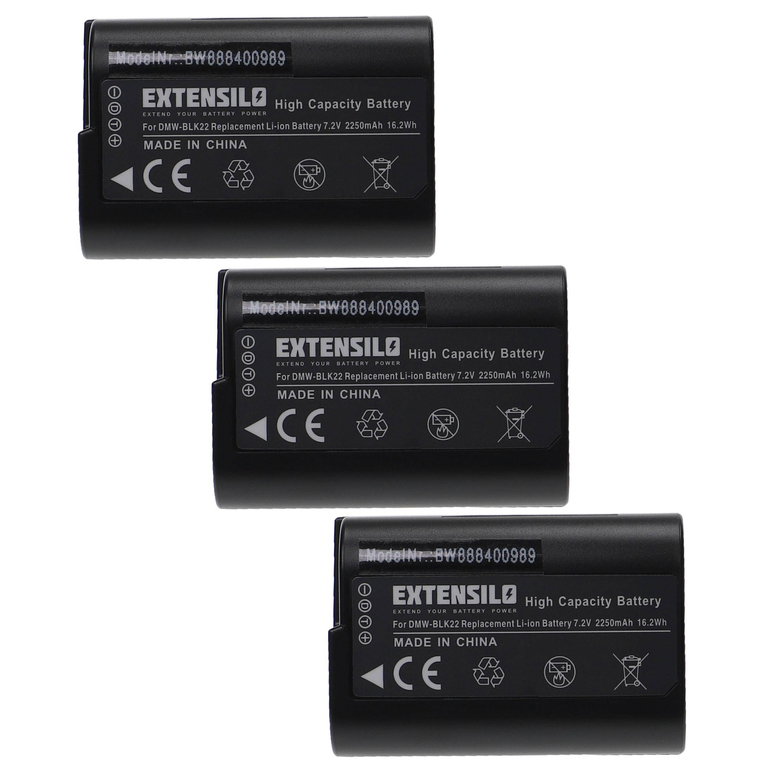 EXTENSILO 3x Akku kompatibel mit Panasonic Lumix GH5S, GH5, G9, DC-S5K, DC-S5 Kamera (2250 mAh, 7,2 V, Li-Ion)