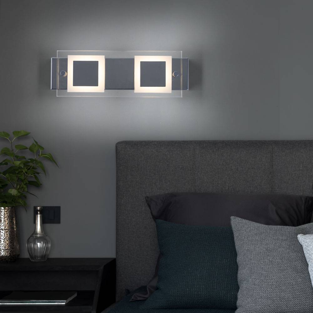 Wandleuchte Badezimmer Badezimmerlampe Wand Wandlampe Glas Chrom, IP44, 2x LED 4,5W 400Lm warmweiß, LxBxH 30x10x5 cm, 2er Set