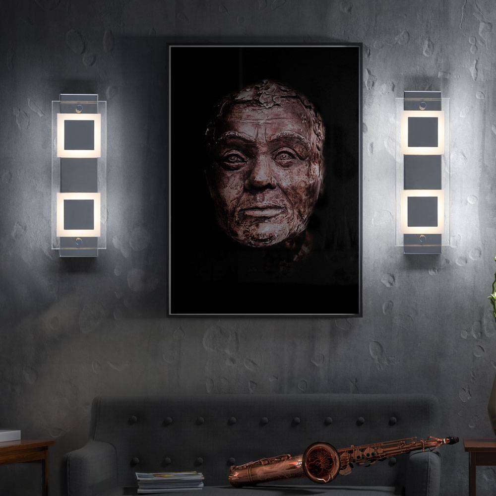 Wandleuchte Spiegellampe Wandlampe Glas satiniert LED Flurleuchte Wand Chrom, Metall, 2x LED 4,5W 400Lm warmweiß, LxBxH 30x10x5 cm