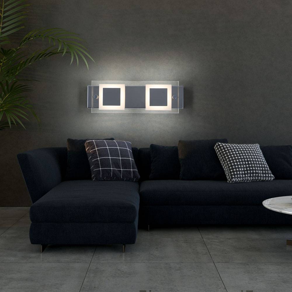 Wandleuchte Badezimmer Badezimmerlampe Wand Wandlampe Glas Chrom, IP44, 2x LED 4,5W 400Lm warmweiß, LxBxH 30x10x5 cm, 2er Set