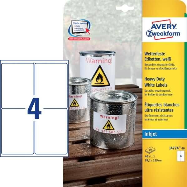 Wetterfeste Folien-Etiketten 139,2x99,1 mm wetterfest 10 Blatt/40 Etiketten weiß