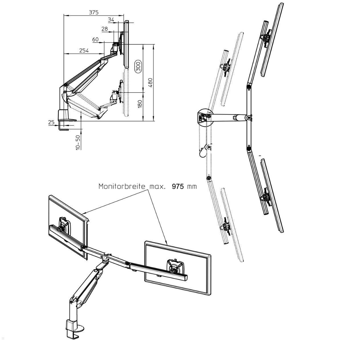 Novus Clu Plus X3 C Monitorhalter für 2 Monitore bis 32 Zoll (993+2019+002), sil...