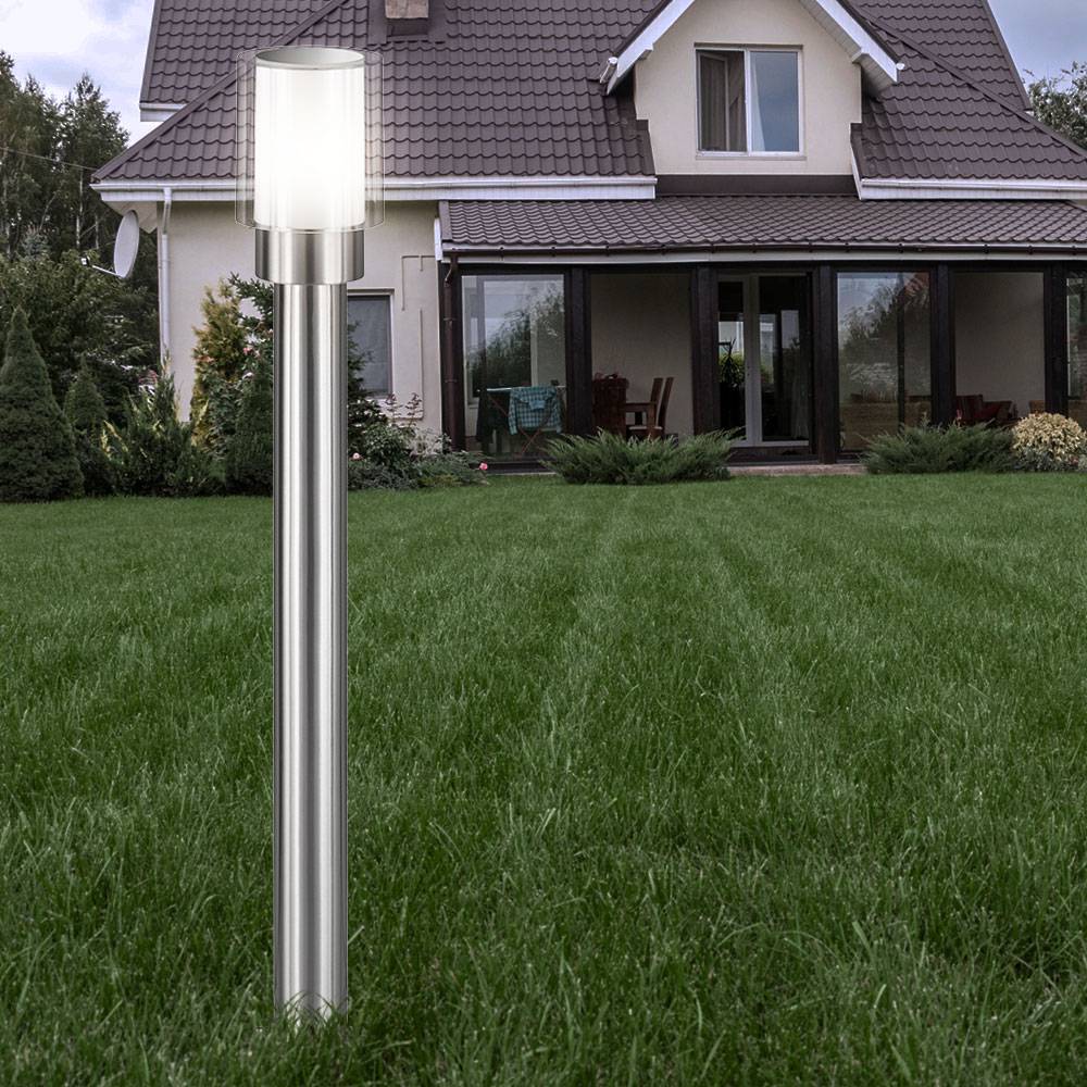 Aussenlampe Gartenlampen Aussen silber Stehleuchte Wegeleuchten, Edelstahl Metall weiß klar, IP54, 1x E27, DxH 12x80 cm, 2er Set