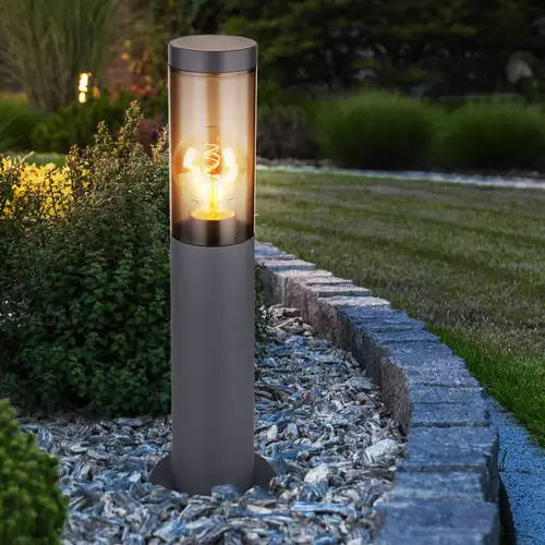 Wegeleuchte Pollerleuchte Außen Sockelleuchte Gartenlampen anthrazit IP44, Standleuchte Balkon, Edelstahl rauchfarben, 1x E27 Fassung, DxH 7,6x45cm Wegeleuchte Pollerleuchte Außen Sockelleuchte Gartenlampen anthrazit IP44, Standleuchte Balkon, Edelstahl rauchfarben, 1x E27 Fassung, DxH 7,6x45cm