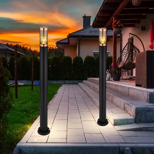 Wegeleuchte Pollerleuchte außen Gartenlampen schwarz IP44, Standleuchte Terrasse Balkon, Edelstahl Kupfer rauchfarben, 1x E27 Fassung, DxH Wegeleuchte Pollerleuchte außen Gartenlampen schwarz IP44, Standleuchte Terrasse Balkon, Edelstahl Kupfer rauchfarben, 1x E27 Fassung, DxH