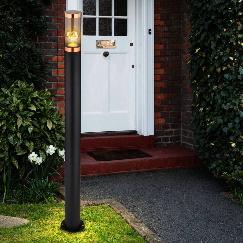 Stehleuchte Pollerleuchte Wegeleuchte Gartenlampen schwarz IP44 Standleuchte Balkon, Edelstahl Kupfer, 1x E27 Fassung, DxH 12,7x110cm, 2er Set