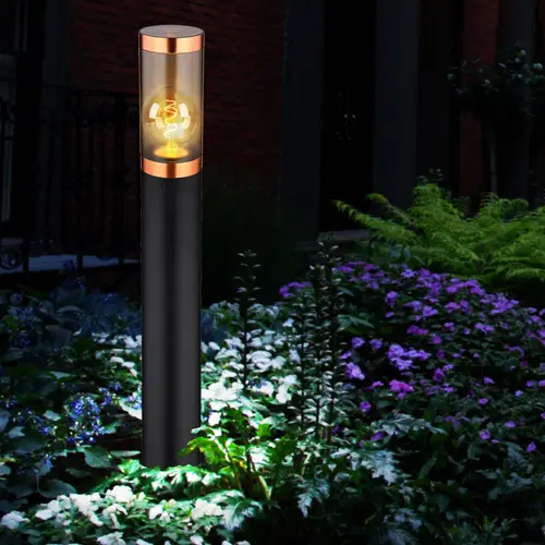 Wegeleuchte Pollerleuchte außen Gartenlampen schwarz IP44, Standleuchte Terrasse Balkon, Edelstahl Kupfer rauchfarben, 1x E27 Fassung, DxH Wegeleuchte Pollerleuchte außen Gartenlampen schwarz IP44, Standleuchte Terrasse Balkon, Edelstahl Kupfer rauchfarben, 1x E27 Fassung, DxH