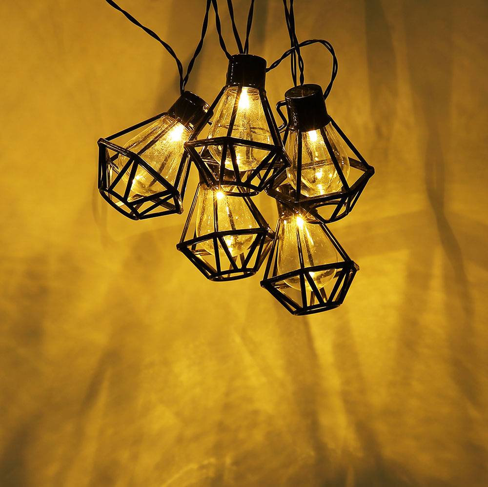 LED Lichterkette Außenleuchte Gartenlampe Terrasse Laterne Käfig Dekoration schwarz, Kunststoff, LED warmweiß, L 230 cm