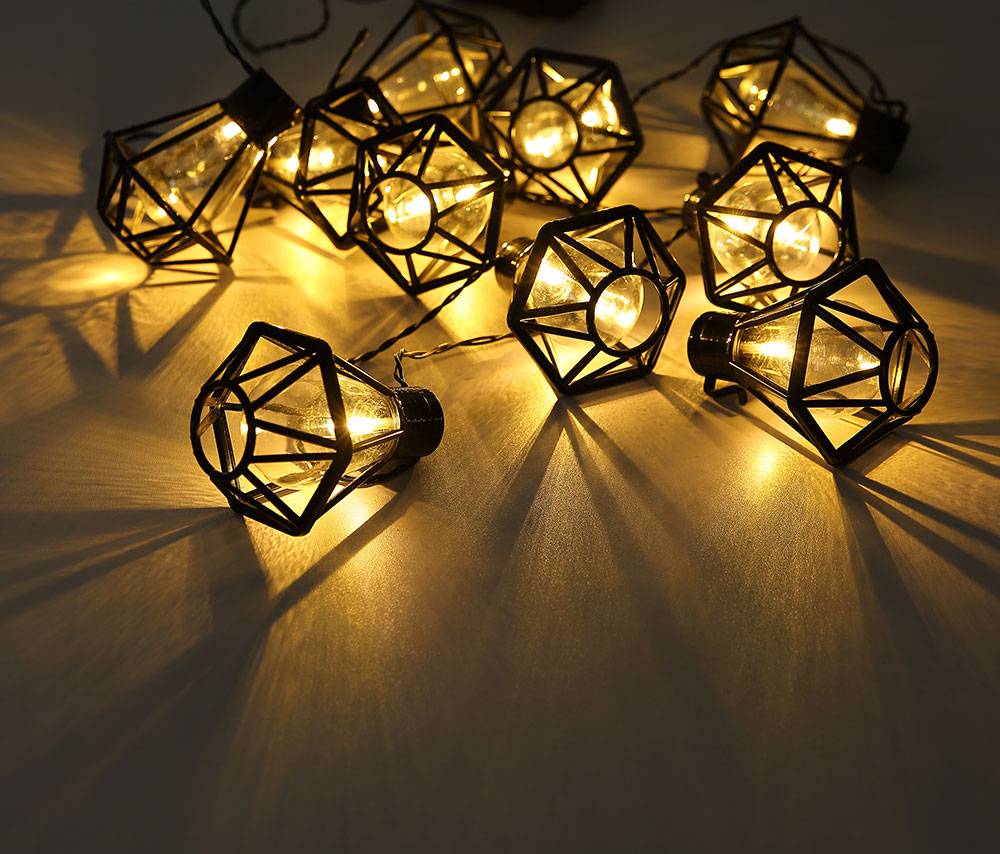 LED Lichterkette Außenleuchte Gartenlampe Terrasse Laterne Käfig Dekoration schwarz, Kunststoff, LED warmweiß, L 230 cm