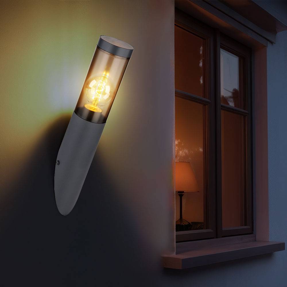 Außenwandlampe Wandleuchte Edelstahl Wandleuchte Fackel Aussen Gartenlampe, anthrazit rauch, Fernbedienung dimmbar, RGB LED 8,5W 806Lm warmweiß, DxH