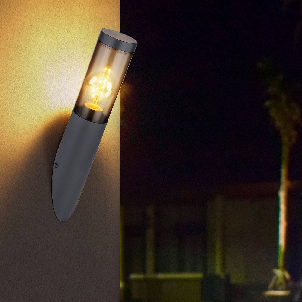 Außenwandlampe Wandleuchte Edelstahl Wandleuchte Fackel Aussen Gartenlampe, anthrazit rauch, App Steuerung CCT, Smart RGB LED 8,5W 806Lm, DxH 7,6x40