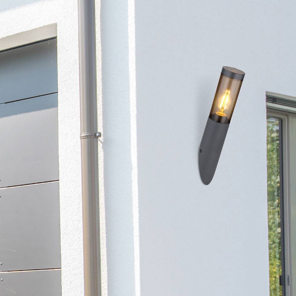 Außenwandlampe Wandleuchte Edelstahl Wandleuchte Fackel Aussen Gartenlampe, anthrazit rauch, Fernbedienung dimmbar, RGB LED 8,5W 806Lm warmweiß, DxH