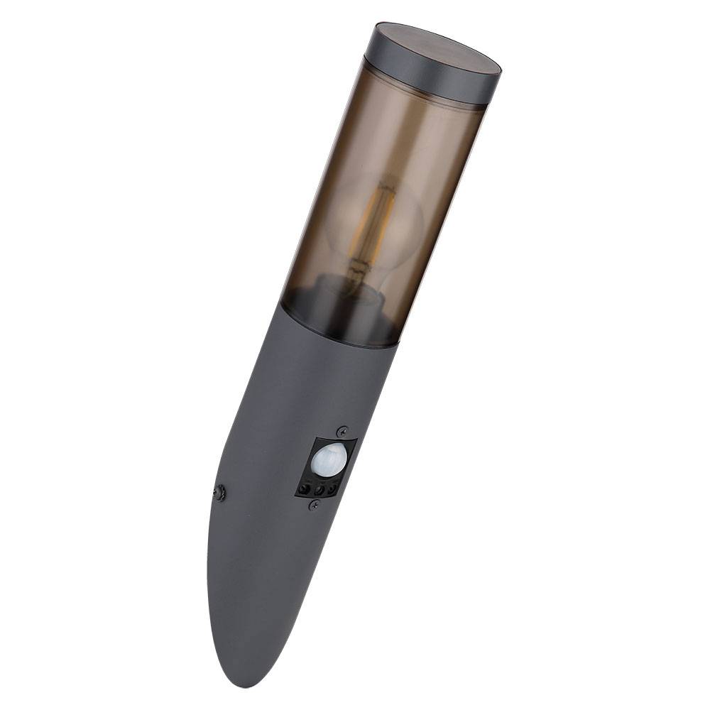 Außenwandlampe mit Bewegungsmelder Edelstahl Wandleuchte Fackel Aussen, anthrazit rauch, 1x E27, BxH 7,6x41 cm