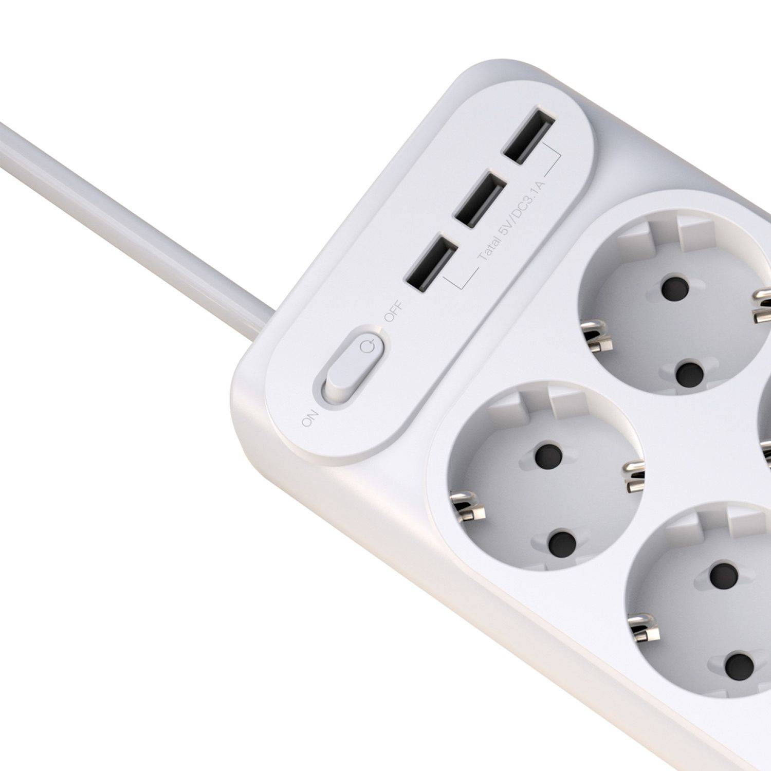 XO WL07 Verlängerungskabel Steckdose Steckdosen Erweiterung 2x 2,4A USB 16A 4000W Max. Weiß