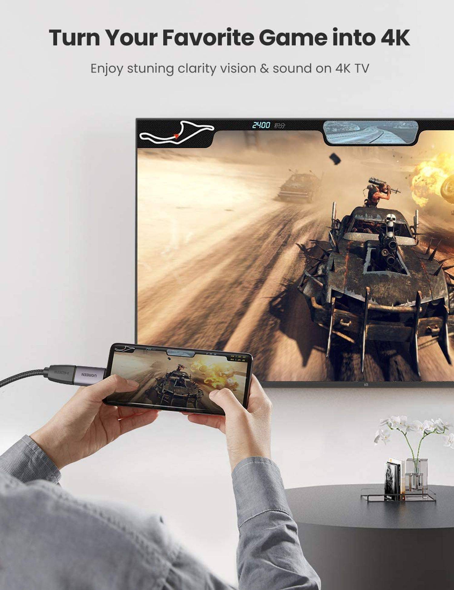 Ugreen USB Adapter USB Typ C auf HDMI 4K @ 60 Hz für Smartphones, Tablets,Kameras oder Computer/Laptops Grau