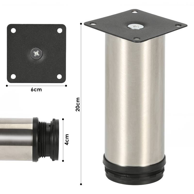 4er Set Möbelfüße Tischbeine Sockelfuß Tischfuß Möbel Edelstahl，Höhe: 50 mm; Durchmesser: 40 mm; Höhenverstellung: + 15 mm