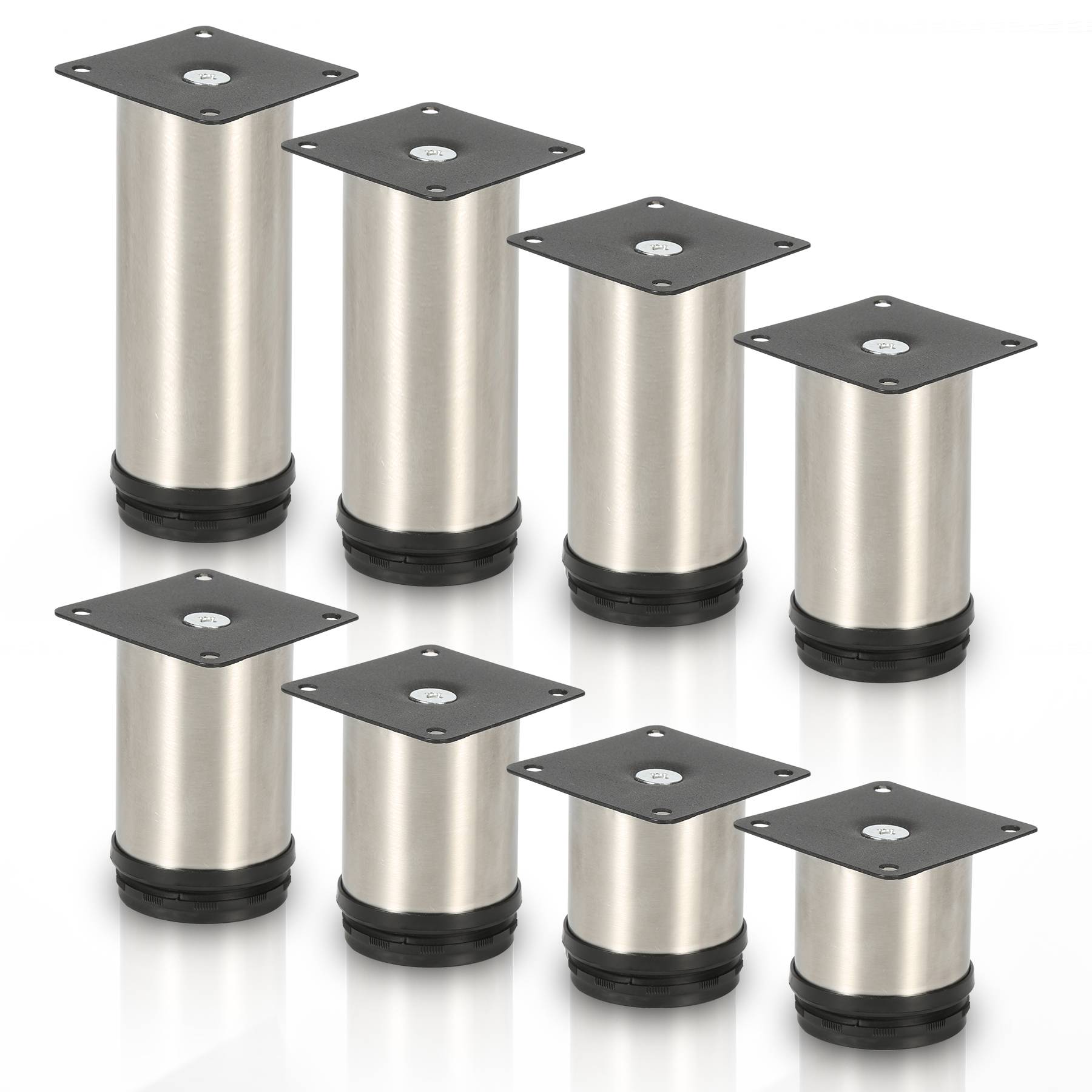 4er Set Möbelfüße Tischbeine Sockelfuß Tischfuß Möbel Edelstahl，Höhe: 50 mm; Durchmesser: 40 mm; Höhenverstellung: + 15 mm