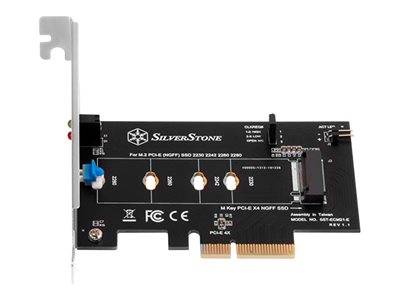 SilverStone PCIe-Erweiterungskarte mit drei M.2-Steckplätzen und einer Metallhalterung zur Installation von SSDs in einem Desktop-PC.