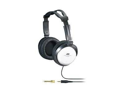 Schwarze und silberne Over-Ear-Kopfhörer mit angeschlossenem Kabel und vergoldetem Klinkenstecker.